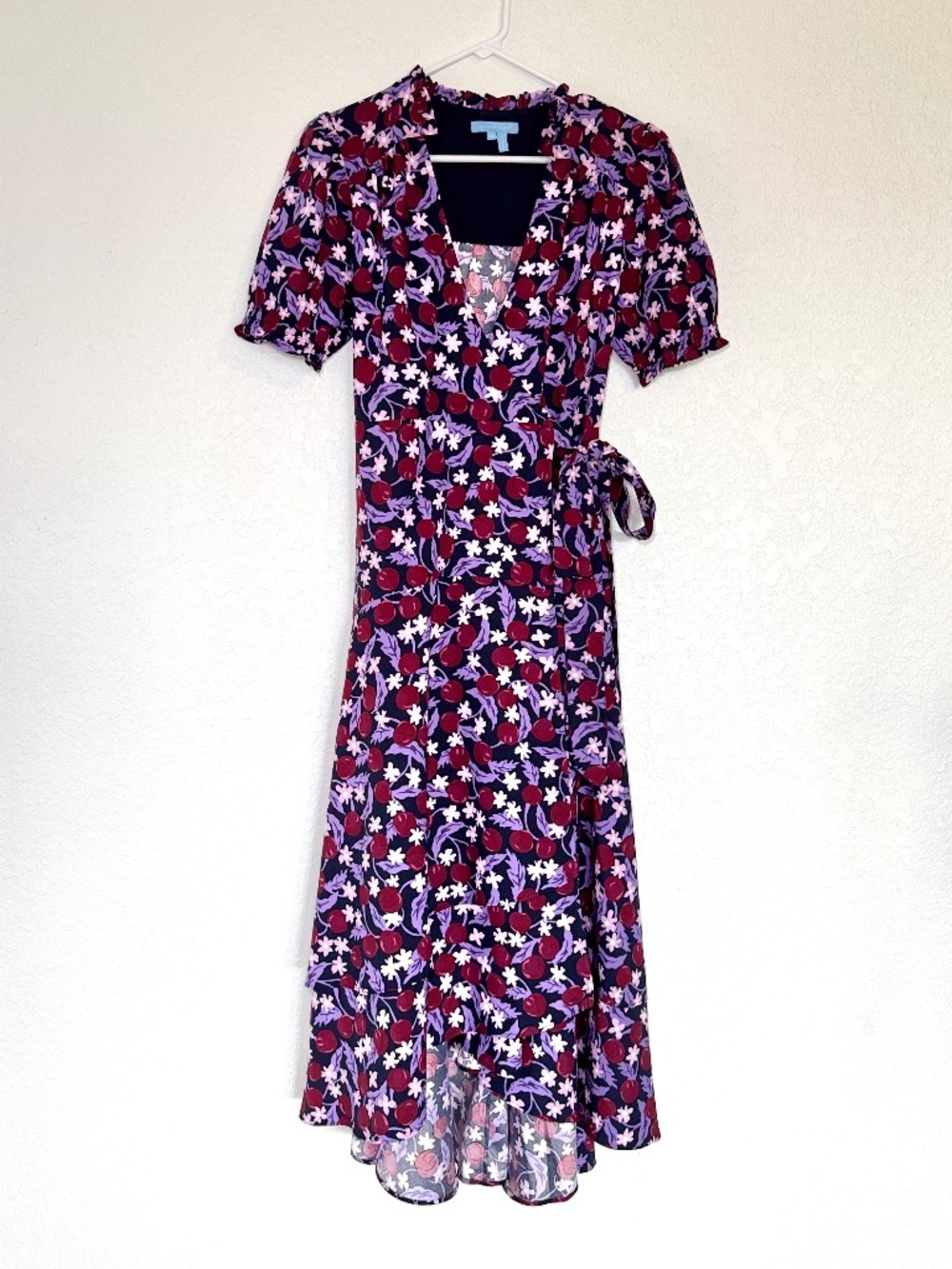 Draper James Naomi Wrap Dress 4 High Low Layered Plums Ruffles Feminine Classy